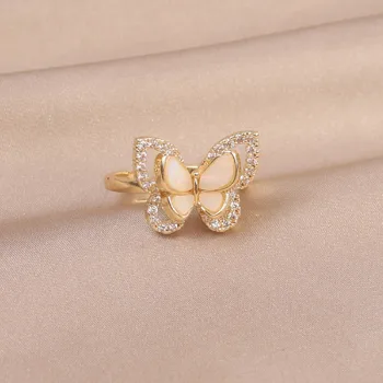 Austyn южна корея с нови модни бижута 14К с истинско златно покритие, пръстен с двойна пеперуда и цирконием, елегантна жена пръстен за мъже
