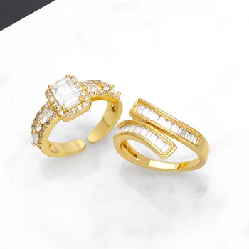 OCESRIO Модерни правоъгълни пръстени с бял кристал за жени, Мед позлатените Регулируема Отворен пръстен, бижута, дамски подарък rigk24