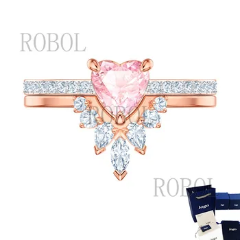 Висококачествено луксозно дамско пръстен с розов диамант love layered, подчеркивающее темперамент, красота и трогательность, безплатна доставка