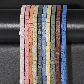 мъниста от Вулканична лава от естествен камък, 4 мм, 6 мм, Разноцветни Квадратни, Кубични Мъниста-подпори, за производство на бижута, гривни, колие 15 