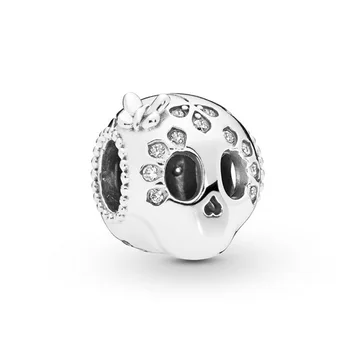 Неподправена топчета от 925 сребро, блестящ череп, чар, подходящ за жените на Pandora, гривна, подарък, бижута със собствените си ръце