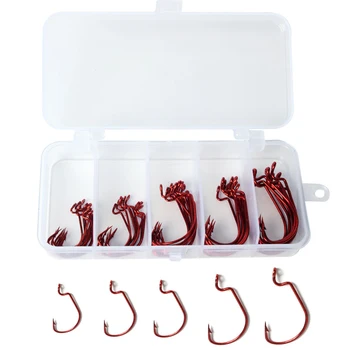 риболовни куки 50 бр., офсетные куки за червеи, риболовни куки от високо стомана с пластмасова кутия за лесно съхранение и пренасяне