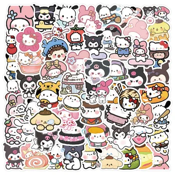 100шт Смесени Sanrio Hello Kitty Kuromi Cinnamoroll Стикер Kawai Карикатура Водоустойчив Стикер Багажа Лаптоп Етикети за Детски Играчки