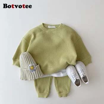 Botvotee/ Есенни комплекти толстовок за деца 2023, топ и панталон, спортен костюм за момичета, Ежедневни бебешки дрехи с вафли, комплекти дрехи за почивка