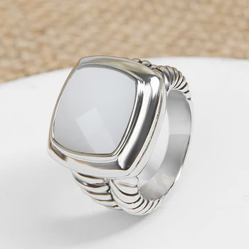 David Yurman Стилно Пенливи пръстен с 14 мм бял Кубическим Цирконием за жени и Мъже, Модни Бижута с покритие от бяло Злато