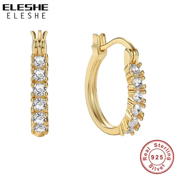 ELESHE/нови обици-халки от сребро 925 проба в бохемски стил, луксозни обеци-халки с кубическим цирконием за жени, проста кръгла обтегач за уши, Модни бижута