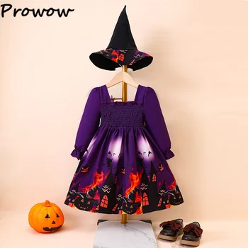 Prowow/ Рокли за Хелоуин за момичета от 2 до 6 години, Лилава премяна за Cosplay Profermance За момичета С Шапка на Вещица, Детски костюм за Хелоуин