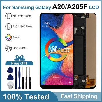 Super AMOLED на Samsung Galaxy A20 LCD Сензорен дисплей, Дигитайзер За Samsung A20 A205 A205F SM-A205F/DS, SM-A205G/DS LCD