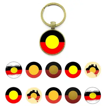 TAFREE Флаг австралийски Аборигени Национална Емблема С Шарени Стъклени Ключодържатели Ключодържател Кръг Модни Ключодържатели Нова Чанта-Ключодържател YFZ01
