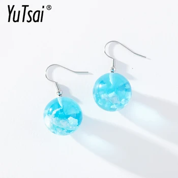 YUTSAI Модни обици капка със синьо небе и бели облаци, Романтична креативни стъклени кръгли геометрични обеци за жени, бижута YT1466