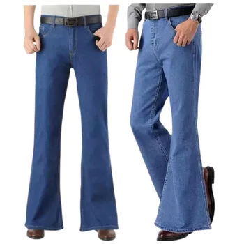 Големи разкроена Мъжки дънки в стил ретро от 80-те години, Дънки-клеш за танци, дънкови панталони ковбойского намаляване на