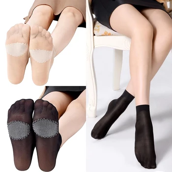 Дамски прозрачни чорапи ластични компресия чорапи, памучен подметка, нескользящие чорапи с усилване на пръсти, летни дишащи