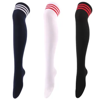 Дамски чорапи, Секси дълги чорапи, в черно-бяла ивица, дамски чорапи над коляното, топли чорапогащи за момичета, Нова