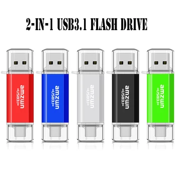 Двоен USB 3.1 Type-C Флаш памет 32 GB 64 GB 128 GB, 256 GB Метална Дръжка на Водача Офис Компютър Трансфер на данни OTG Memory Stick Подарък