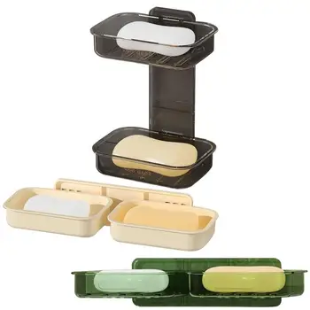 Двустепенна държач за сапун ястия, Самоотводящийся компактен багажник за съхранение на инструменти за плотове, без пробиване, кухненски принадлежности за баня,
