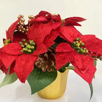 Декорация на дома, Цвете Реалистични Коледни цветя в саксии за Многократна употреба Празнични украси за настолни Коледни партита Изкуствени