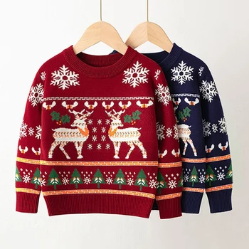 Детски Коледен пуловер За момчета, Есенен пуловер от трико с герои от анимационни филми, Детски Рожден Ден, Памучни възли пуловери за момичета, дрехи