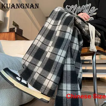 Директни проверени панталони KUANGNAN за мъже Градинска облекло Луксозно Облекло Памучен Панталон Продажба на Дрехи в корейски стил Японски 5XL 2023