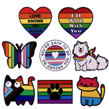 Дъгата флаг любов ЛГБТ, Красиви брошки с котки и кучета за дрехи, Емайлирани игли, Игли за ревери раници, икони за портфейли, аксесоари