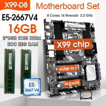 Дънна платка JINGSHA X99 D8 LGA 2011-3 XEON X99 с процесор Intel E5 2667 v4 и комбиниран комплект памет DDR4 2*8G 2133 Mhz M. 2 NVME KIT