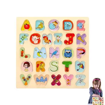 Дъска от ABC Дървени пъзели с букви ABC За деца на 4-8 години Пъзели с азбука С дъска-пъзел Сет за детска градина и предучилищна възраст писмо