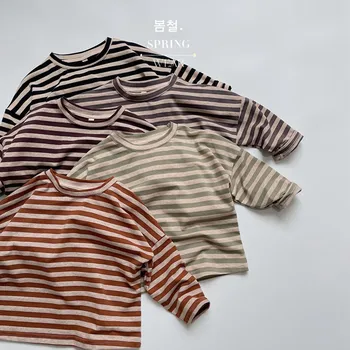 елен jonmi 2023, Пролетни детски шарени тениски с дълъг ръкав в Корейски стил за деца, ежедневни памучни блузи