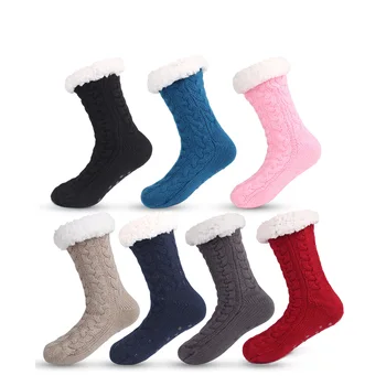 Есенни флисовые топлите коледни чорапи с лепило, нескользящие домашни чорапи по пода
