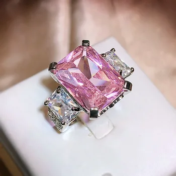 Жена сребърен пръстен S925 с ярко-розов камък, Модерни, Универсални аксесоари за женските пръсти, Луксозни бижута от цирконии