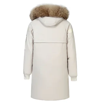 Зимна Бяла naka яке За мъже и жени, Модерно Утепленное Палто с кожа яка, Ветровка, Дълги паркове за двойки