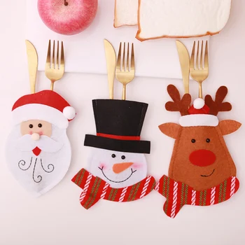 Коледна украса за дома, имат вилица, нож, чанта за съдове, Дядо Коледа, декорация за масата за хранене, декорация на дома