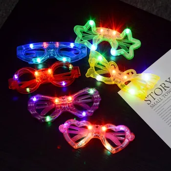 Коледни Светодиодни очила във формата на сърце, звезди, пеперуди, Забавни детски подаръци за момчета и момичета, студентски парти
