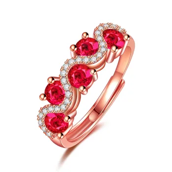 Корейското модерен пръстен със съкровища цвят цирконий, вибрираща халка с переплетением червено корунд