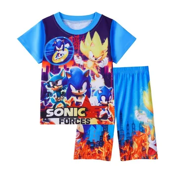 Костюм на Таралеж Sonic с къси ръкави, Нова висококачествена креативна игра с анимационни герои за периферни момчета, Лятна тениска, Бебешки дрехи