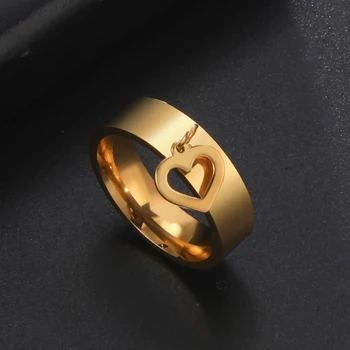 Куха Любов от неръждаема Стомана с един пръстен във формата на сърце, Чар, Златист цвят, 2023, Нови модни бижута за пръстите, подарък за двойка, за жени и за мъже