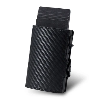 Мини-RFID-смарт портфейл от въглеродни влакна, държач за самоличност, Алуминиев джобен изчистен калъф за мъже