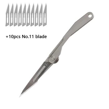 Мини-Скалпел от титанова сплав, Быстрораскрывающийся Медицински Сгъваем Нож EDC, джобен нож за разопаковане на открито със сменяеми остриета 10 бр.
