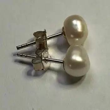 модерни обеци-карамфил от естествени бели перли и 7 мм; сребърни обици-карамфил на Хелоуин; празнични подаръци; Подарък за СВЕТИ Валентин; Красиви