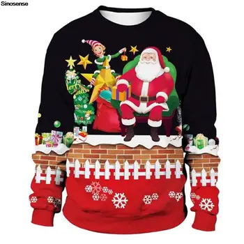 Мъже, Жени Дядо Елф Грозен Коледен Пуловер 3D Коледна Елха Подарък Звезда Принт Коледни Скок Върховете Пуловер Празнична Парти Hoody