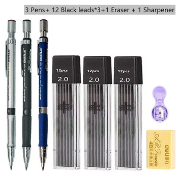 Набор от механични моливи 2,0 мм с грифелем 2b черно/разноцветного цветове За писане, чертане, рисуване, Училищен автоматичен молив