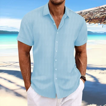 Нова мъжка риза, модни тениски с къс ръкав и принтом в бар, Лятна риза, мъжки ежедневни блуза с отложным яка и копчета, мъжки дрехи