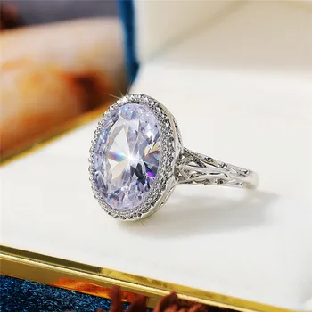 Нови луксозни пръстени с овални кристал и камък за жени, модни аксесоари за сватба и за годеж, женски пръстен на вечността, ефектни бижута