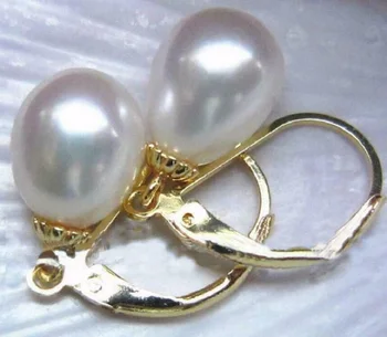 Прекрасни обеци с естествени бели перли на Южнокитайско море ААА 10-12 мм от злато 14 карата