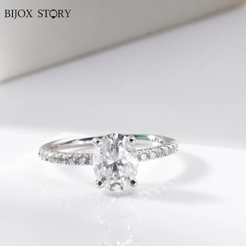 пръстен с Муассанитом овална кройка 1-2ct, Лабораторни диамантени пръстени за жени, пръстен за предложения от сребро 925 проба, Годежен пръстен, бижута