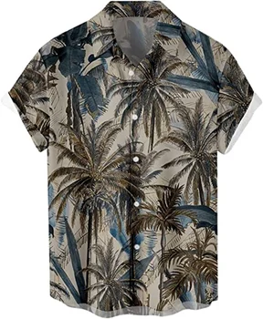 Ризи с Шарките на Флората и Фламинго, Мъжки Дрехи, Хавайски Плажни Ризи с 3D Принтом, Къс ръкав, y2k, Блузи, Реколта Дрехи, Блуза, с Ревери