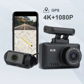 Т8 най-новият 4K 2160P двухобъективный видеорекордер с GPS, dvr автомобилна камера черна кутия кола Full Hd 1080p видео рекордер dual wifi против app