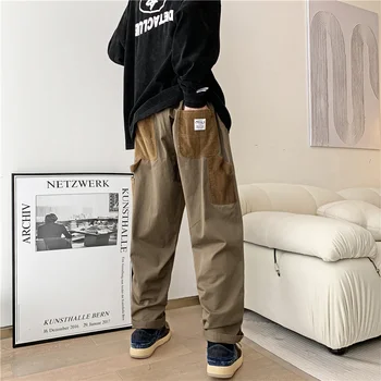 Функционални панталони с Японски джоб, Мъжки Кафяви реколта Улични Свободни Ежедневни панталони, Инструментални Тела, Мъжки Долната облекло