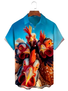 Хавайска риза за мъжете, Лятна плажна тениска Y2kStreetwear с винтажным модел пиле, Дрехи размер Оверсайз 5XL, тениска с къс ръкав