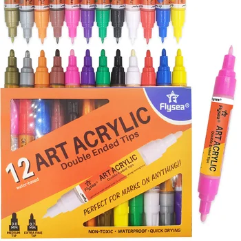 Художествени маркер, Акрилни писалки за чертане, 12 Цвята, Акрилни връхчета за Рисуване Писалка с Тънък връх, Средно от върха (0,7 мм-2 мм), Писалка за рисуване с ръце