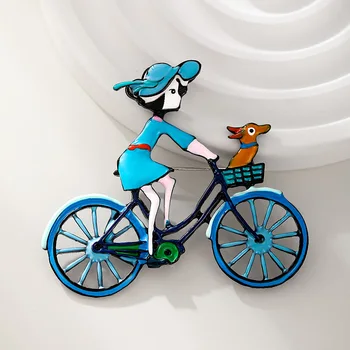 Эмалированная Скъпа брошка за момичета на велосипед с животни, на жени с кучето, 2 цвята, Cartoony под наем, ежедневни облекла, костюми, палта, Аксесоари